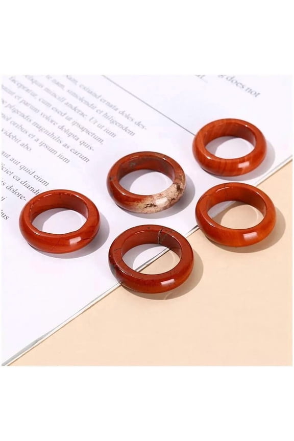Natural Red Jasper Gemstone Band Ring Unisex Statement Polished Comfort Fit Size 7 R50