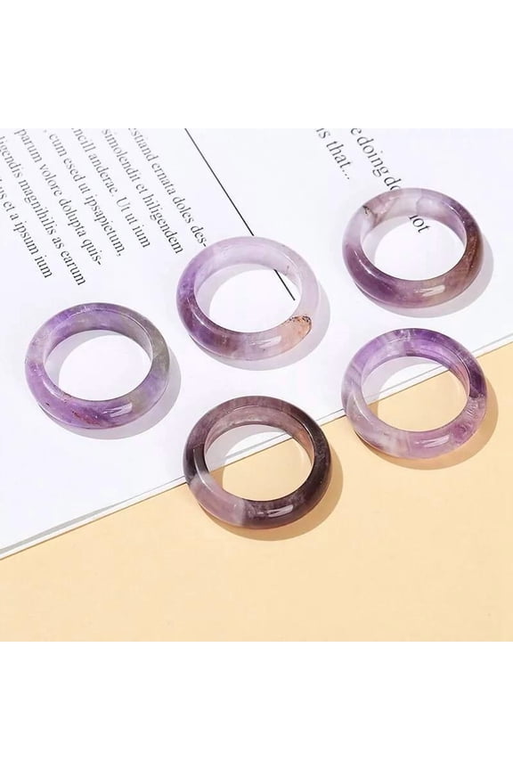Natural Amethyst Gemstone Band Ring Polished Stone Jewelry Unisex R50