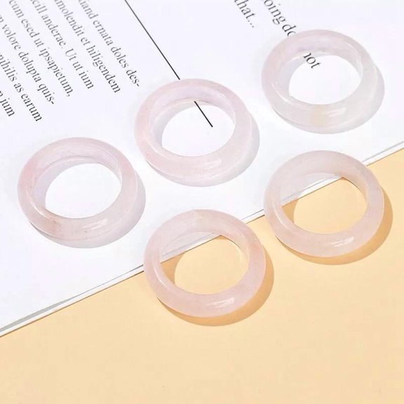 Natural Rose Quartz Gemstone Band Ring Unisex Statement Polished Comfort Fit Size 9 R50