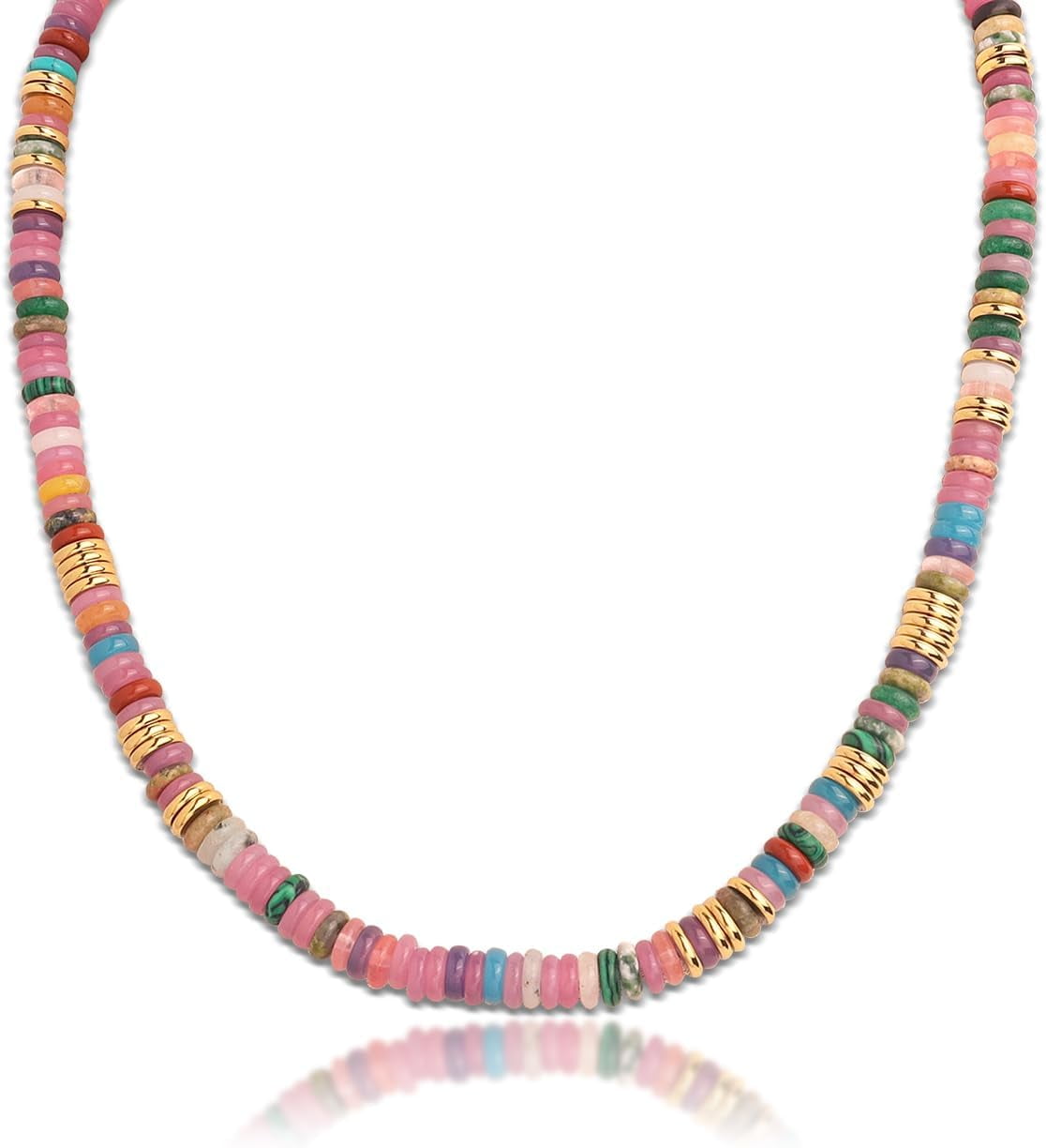 Natural Gemstone Beaded Boho Choker Necklaces for Women, Dainty