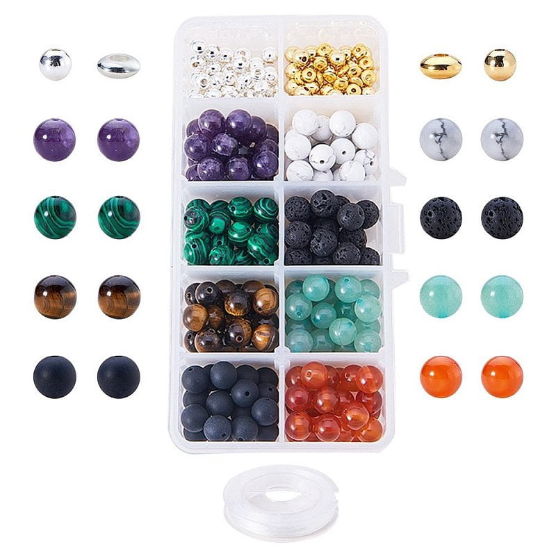 Natural Gemstone Beads Brass Spacers Beads with Strong Stretchy Beading Elastic Wire Iron Big Eye Beading Needle 8mm Hole: 1mm