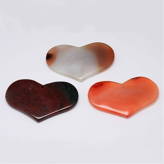 Natural Gemstone Big Pendants Heart 63~68x40~45x6~8mm Hole: 2.5mm