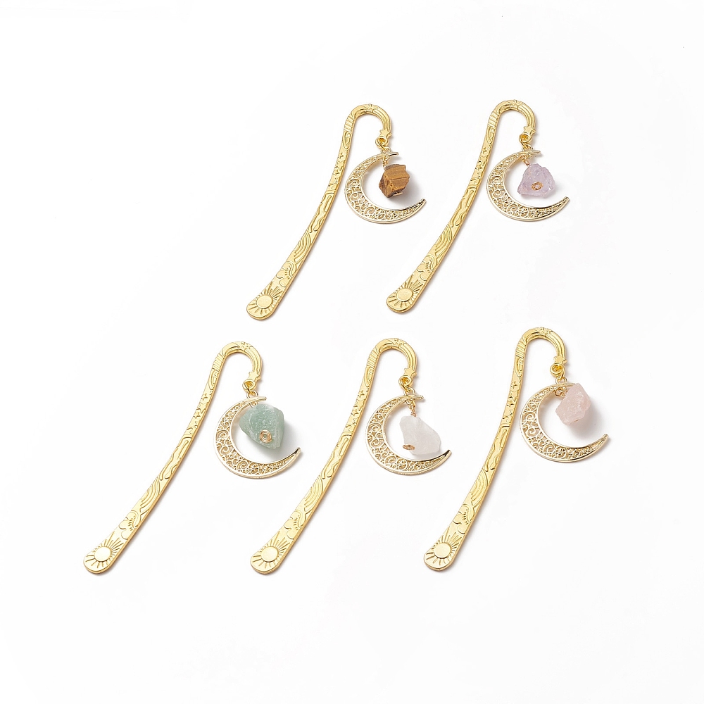 Natural Gemstone Bookmarks Alloy Hook Bookmark Moon Pendant Bookmark Golden 122mm