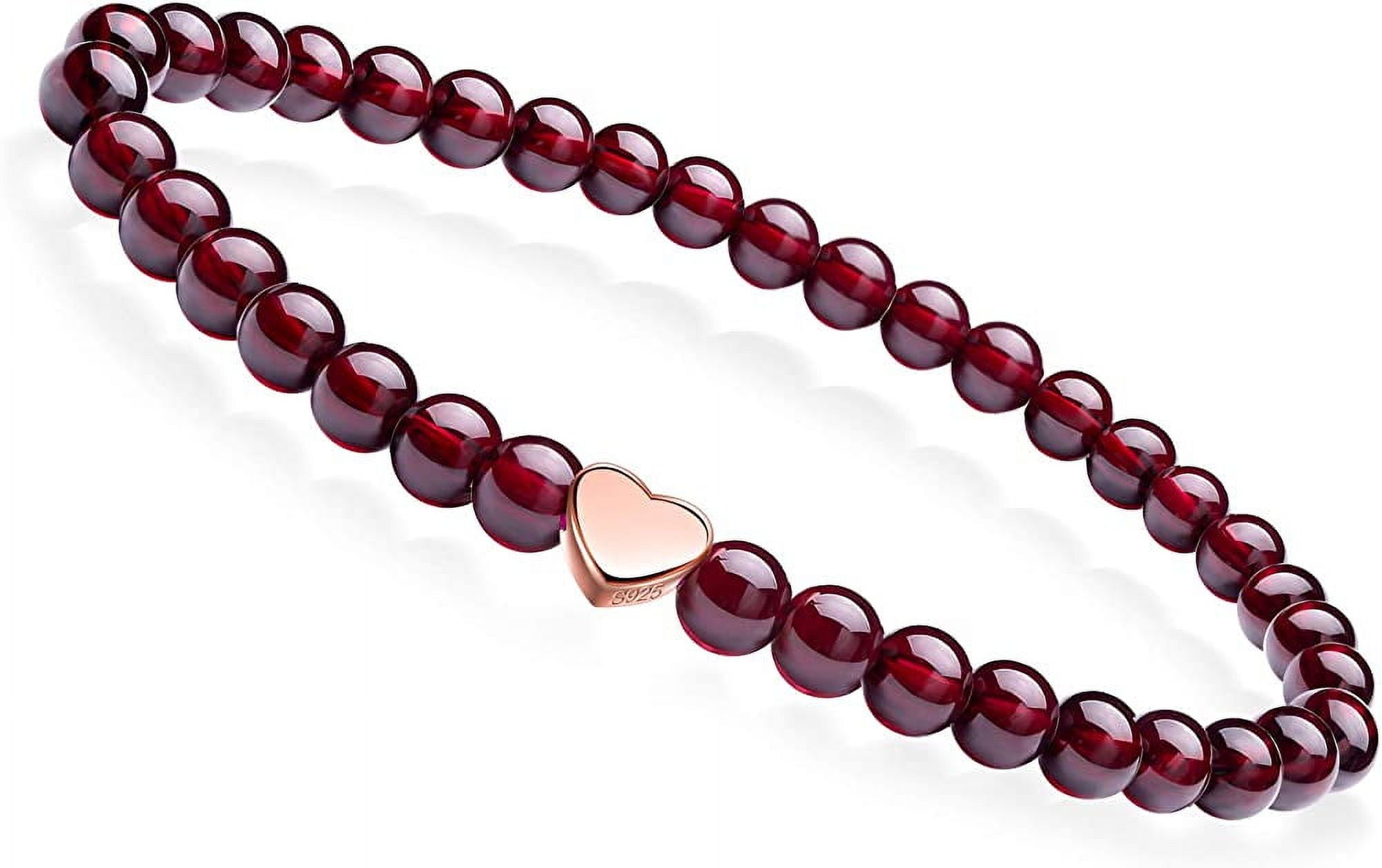 CBLCQ Natural Gemstone Bracelet 5Mm Garnet Beaded Stretch Bracelet with 925 Silver