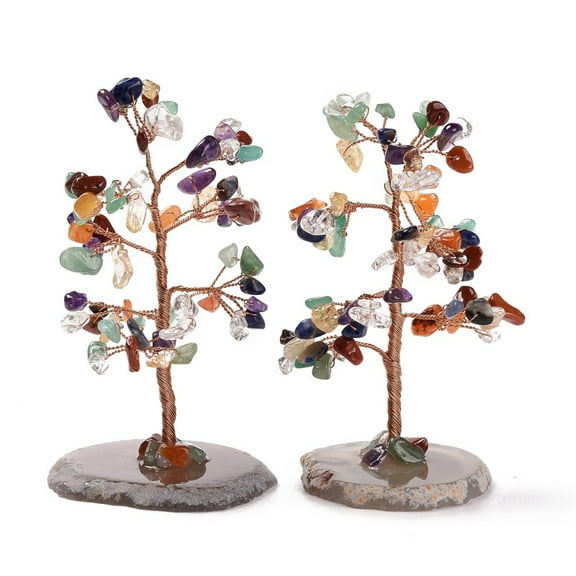Natural Gemstone Chips & Agate Pedestal Display Decorations Tree of Life Healing Stone Tree for Reiki Healing Crystals Chakra Balancing Cadmium Free & Lead Free 59~70x47~65x100~114mm