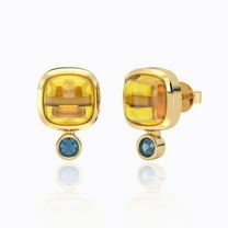 Natural Gemstone Earrings with 14K Gold Plated Finish | Yellow Citrine & Blue Topaz Studs Earrings