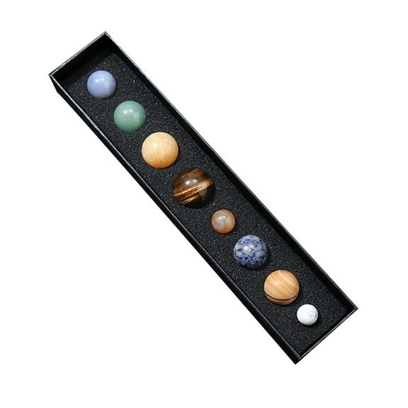 Natural Gemstone Eight Planets of the Solar System Display Decorations Round Ball Energy Stone Gift Box: 230x50x30mm Beads: 12~25mm 8pcs/box