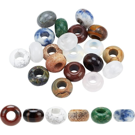 Natural Gemstone European Large Hole Beads Rondelle 14~15x7~10mm Hole: 5~6mm 20pcs/box