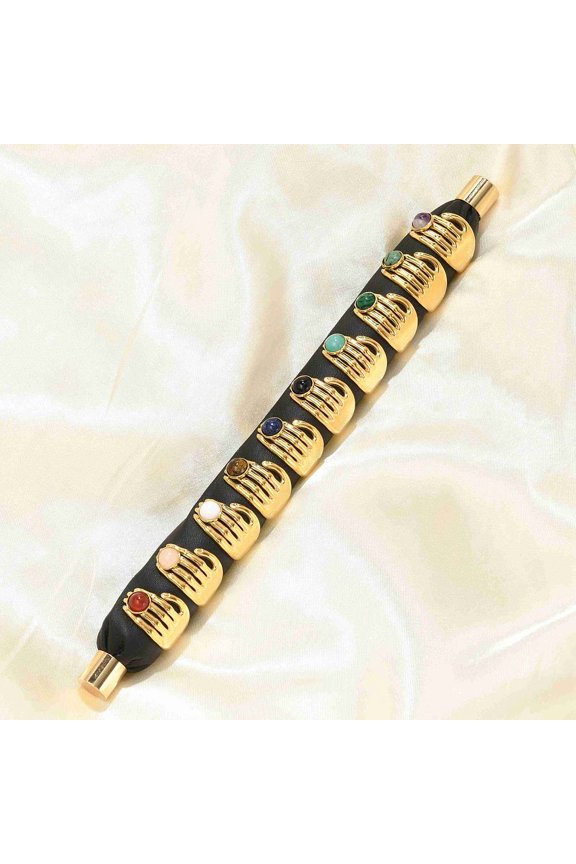 Natural Gemstone Finger Rings Hand 304 Stainless Steel Open Cuff Rings Ion Plating(IP) Real 18K Gold Plated Inner Diameter: 17.6mm