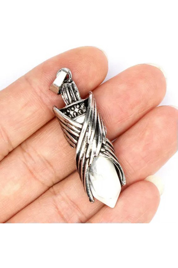 Natural Gemstone Hexagonal Angel Wing Chakra Healing Pendant Bead Point Crystal