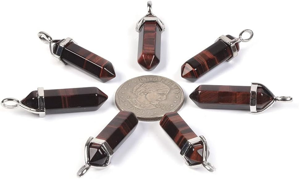 Natural Gemstone Hexagonal Pointed Reiki Chakra Pendant Genuine Leather Necklace 18"[o2103]