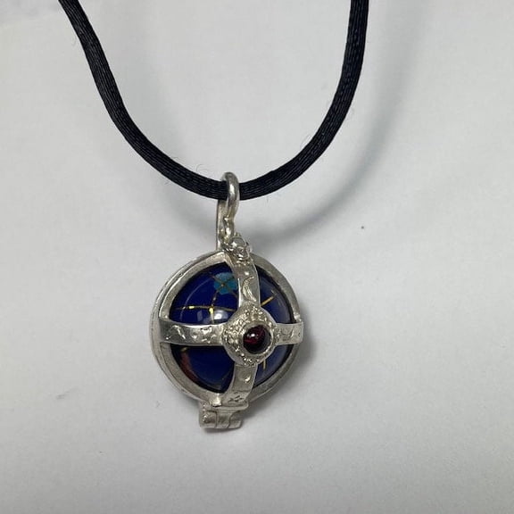 Natural Gemstone Inlayed Cage Charm fidget spinning vintage style charm necklace