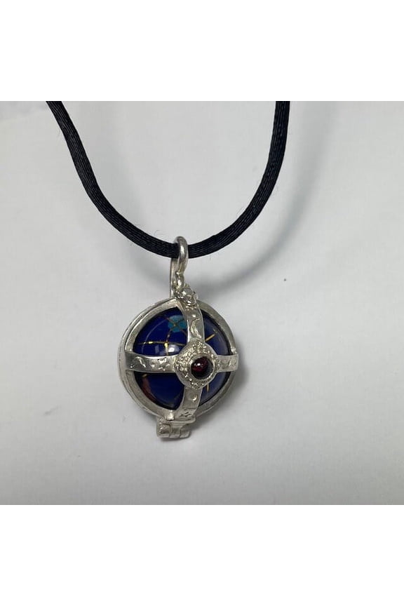 Natural Gemstone Inlayed Cage Charm fidget spinning vintage style charm necklace