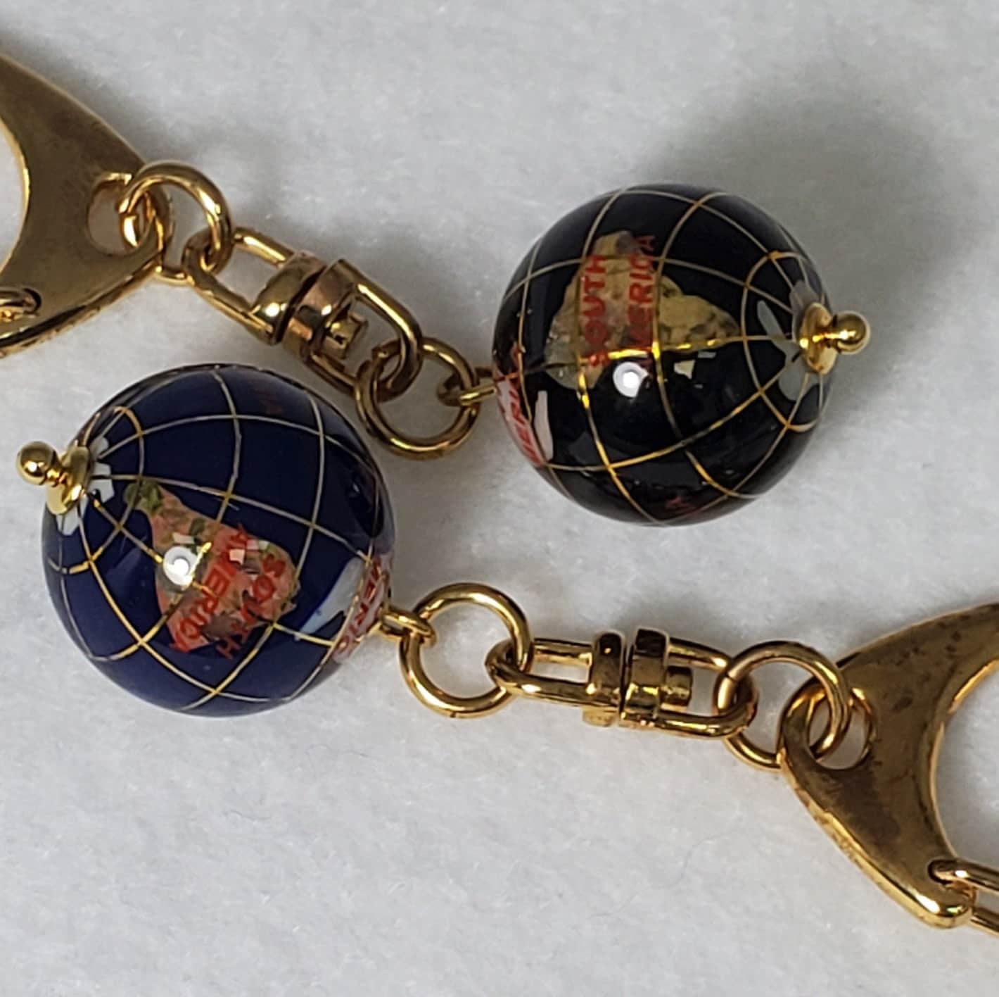 Natural Gemstone Inlayed Spinning/Fidget World Globe Keychain