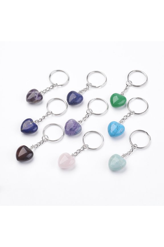 Natural Gemstone Keychain with Platinum Iron Findings Heart 72mm