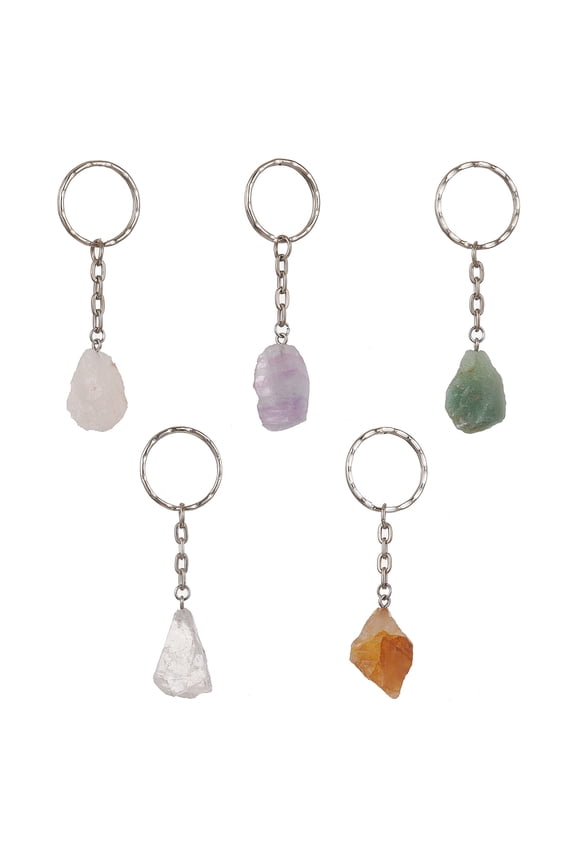 Natural Gemstone Pendant Keychains with Iron Split Key Rings 7.7-8cm
