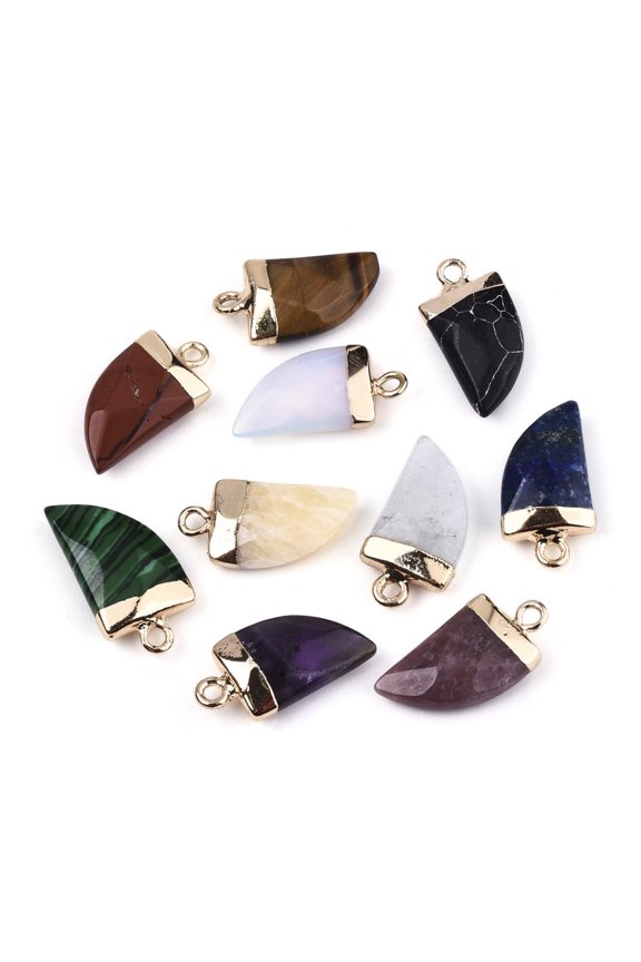 Natural Gemstone Pendants Top Light Gold Plated with Iron Loop Scabbard Faceted 20x10.5x5mm Hole: 1.8mm 10pc