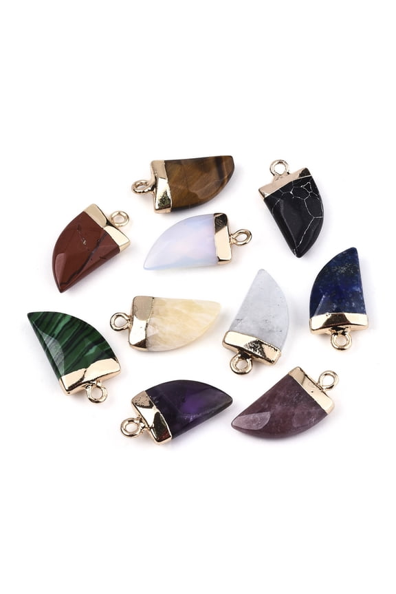 Natural Gemstone Pendants Top Light golden Plated with Iron Loop Scabbard Faceted 20x10.5x5mm Hole: 1.8mm