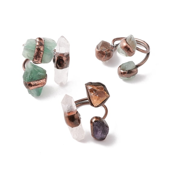 Natural Gemstone & Quartz Crystal Irregular Nugget Open Cuff Ring Red Copper Brass Chunky Ring for Women Cadmium Free & Lead Free US Size 9 3/4(19.5mm)