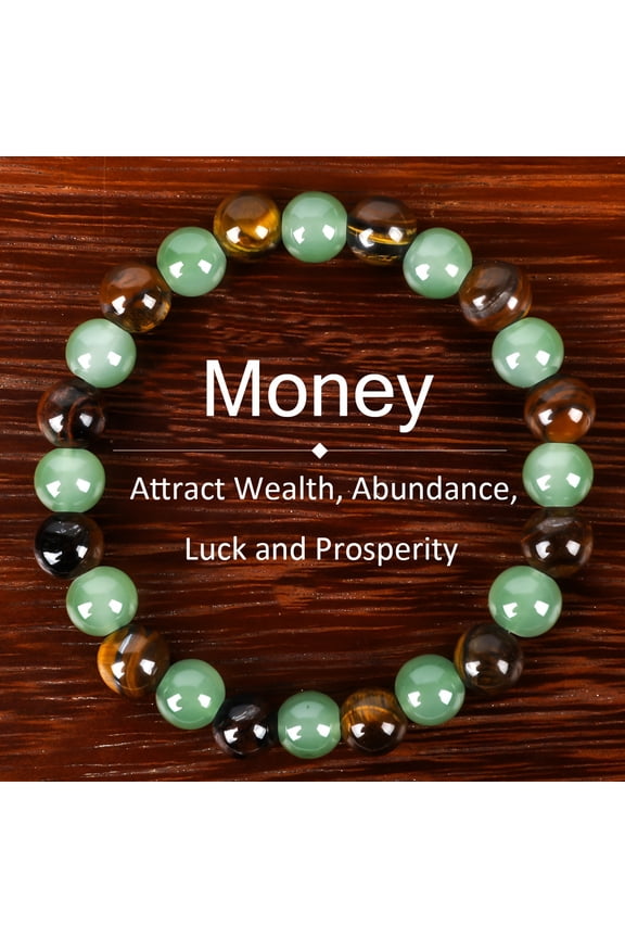 [Natural Gemstone Stretch Bracelet] Tiger Eye & Green Aventurine Beaded Bracelet For Wealth, Abundance,, And Prosperity, Natural Gemstone Stretch Bracelet, Unisex Jewelry Gift For Family And Friends