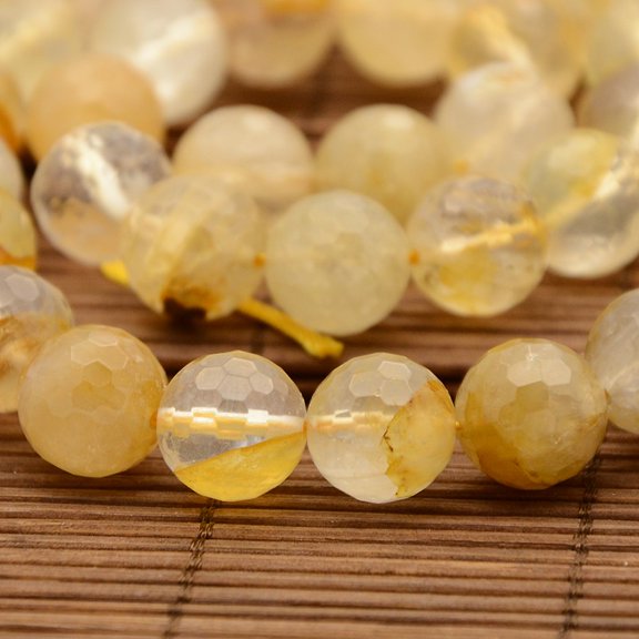 Natural Gemstone Yellow Hematoid Quartz Beads Strands Ferruginous Quartz Faceted Round 12mm Hole: 1mm about 32pcs/strand 15.3 inch