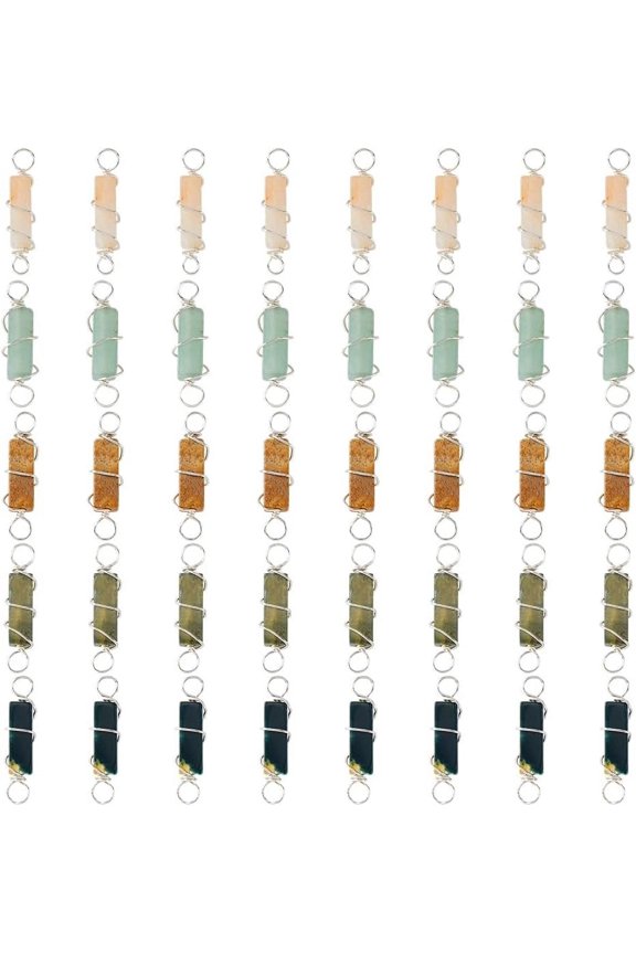 Natural Gemstones Link Connector Column Stones Links Silvery Gold Copper Wire Wrapped Stones Charms Links for DIY Jewelry Making diy Mixed Stone