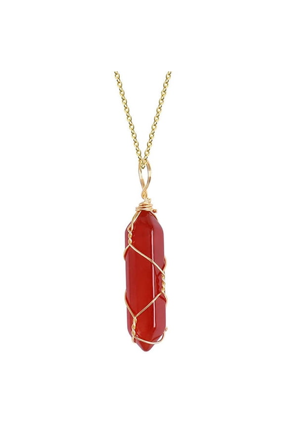 Natural Gemstones Pendant Wire Wrapping Carnelian Necklace Jewelry Decorations Crystal Agate Choker Gift for Women Man