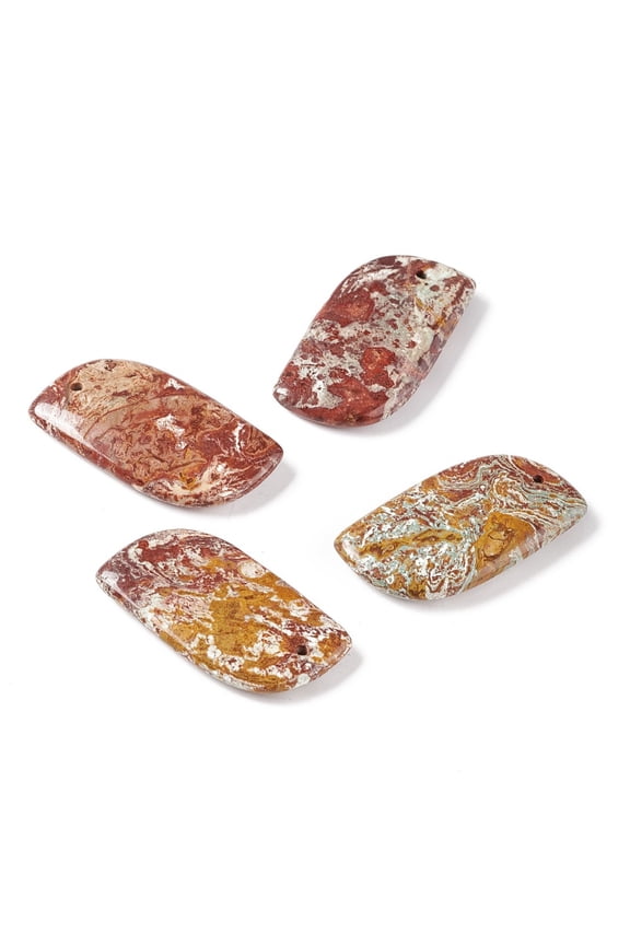 Natural Gemstones Pendants Leaf Dark Orange 45~47x25~25.5x6~8mm Hole: 1.6mm