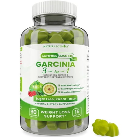 Natural Genius Garcinia Cambogia Gummies, Appetite Suppressant with Green Coffee, Raspberry Ketones for Weight Loss 90 ct