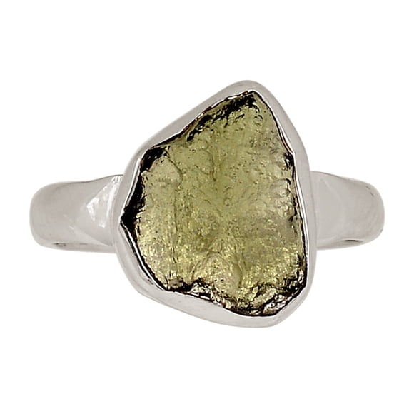 Natural Genuine Czech Moldavite 925 Sterling Silver Ring Jewelry s.6 ALLR-25865