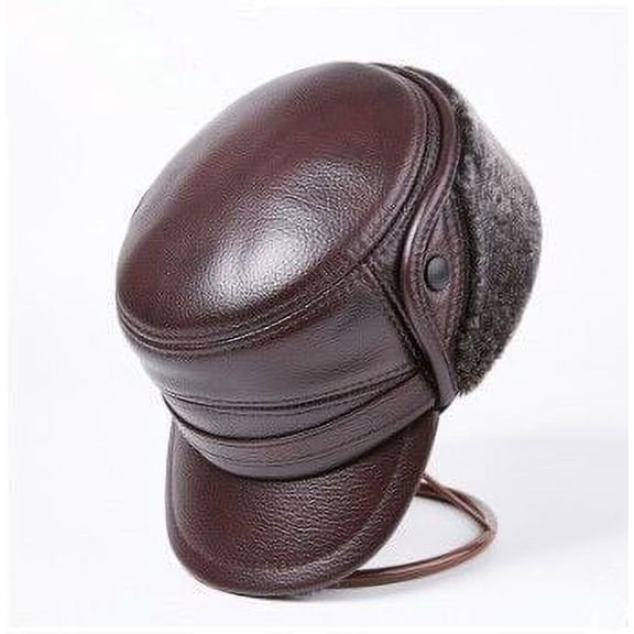 Natural Genuine Leather Caps For Men Winter Bomber Hats F-ur Warm Earmuff Hat Men's Anti-cold Cowhide Leather Cap New ,Fashion