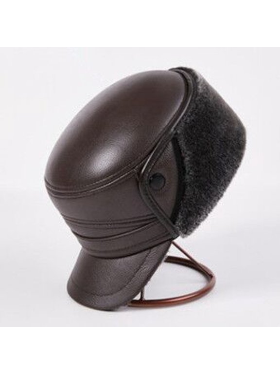 Natural Genuine Leather Caps For Men Winter Bomber Hats F-ur Warm Earmuff Hat Men's Anti-cold Cowhide Leather Cap New ,Soft Feel