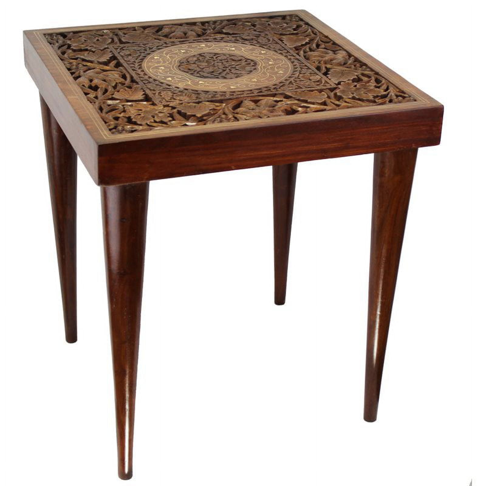Natural Geo Handcarved Square Rosewood Decorative Accent Table