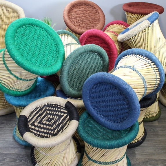 Natural Geo Home Furnishings Natural Geo Moray Decorative Handwoven Jute Accent Stool Blue