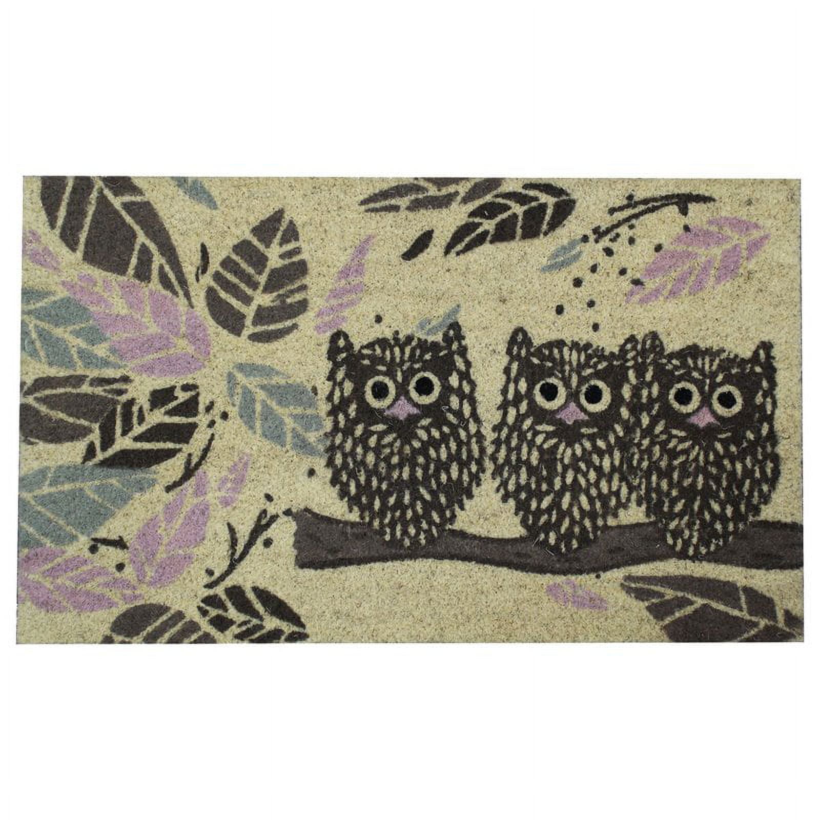 Natural Geo Island 18" x 30" Staring Owls Yellow/Brown Coir Doormat