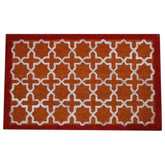 Natural Geo Island Geometric Stars Orange/Red Coir Doormat, 20"x31"
