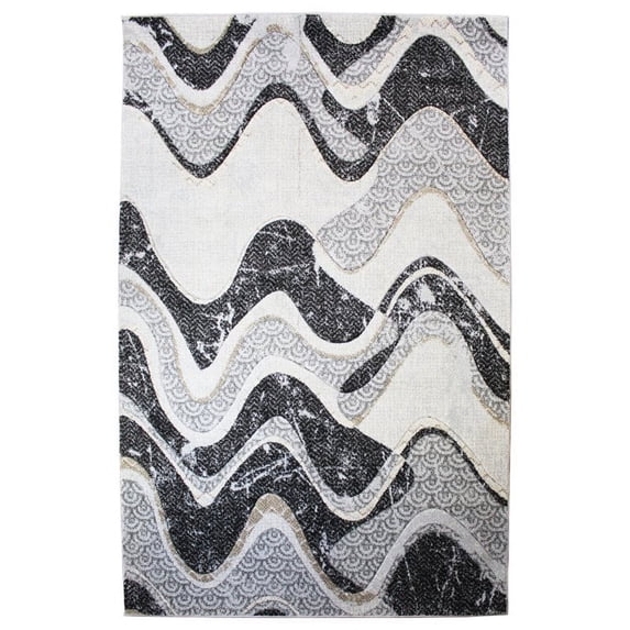 Natural Geo Jasmine 4'11" x 7'5" Modern Wavy Abstract Gray/Black Area Rug