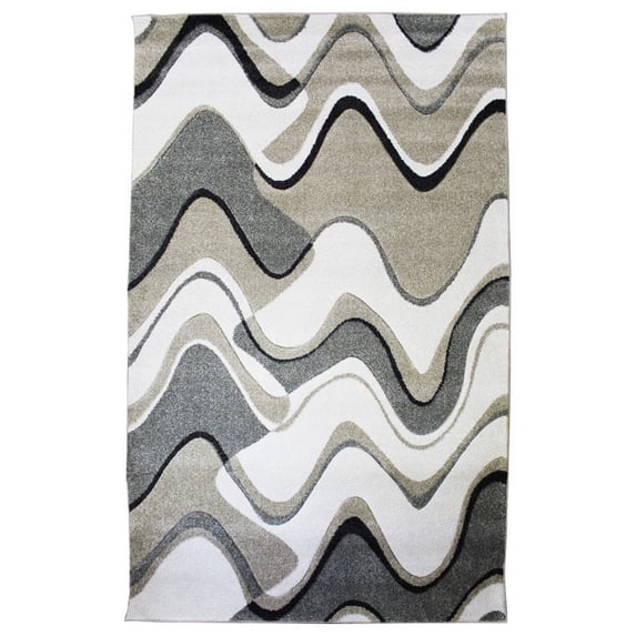 Natural Geo Jasmine 4'11" x 7'5" Modern Wavy Abstract Ivory/Gray Area Rug