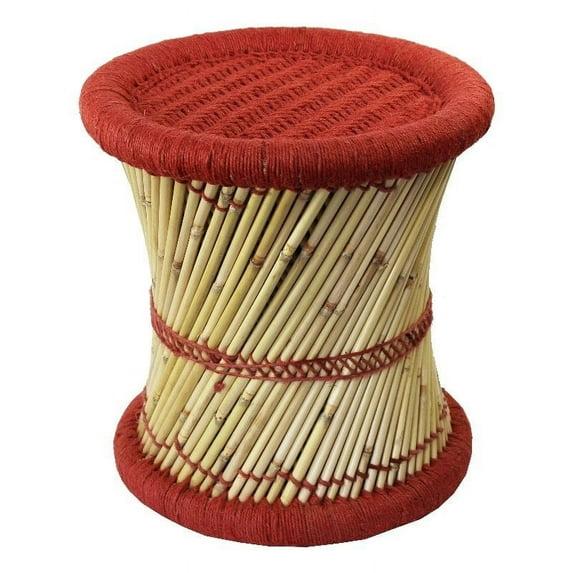 Natural Geo Moray Decorative Handwoven Jute Stool in Rusty Red (Set of 2)