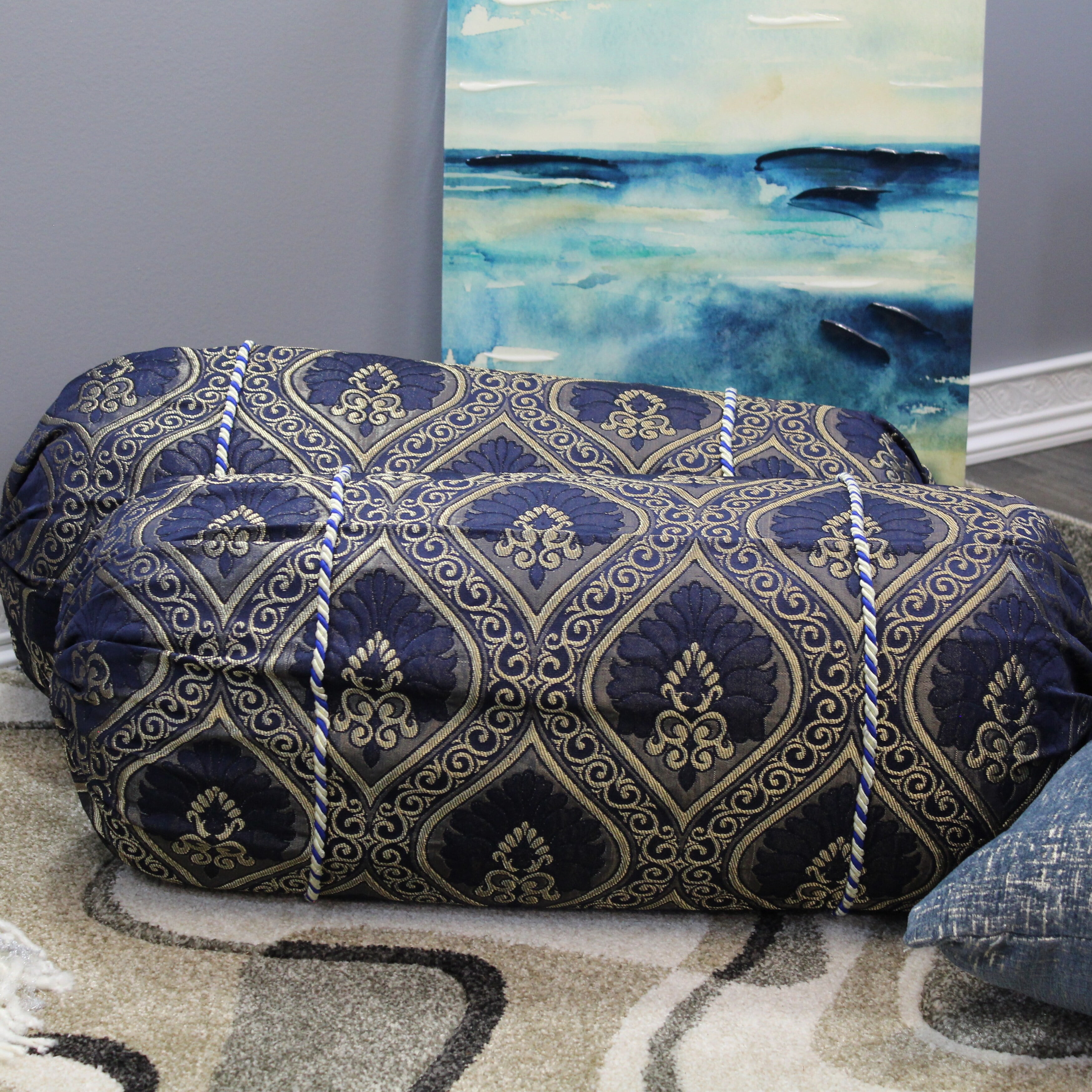 Natural Geo Navy Blue Gao Takiya Bolster Pillow Set of 2 Walmart