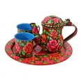 thumbnail image 1 of Natural Geo Red Floral 4 Piece Decorative Steel Tea Set, 1 of 3