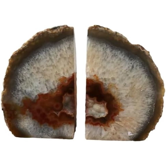 Natural Geode Bookends Decorative Agate Book Ends Stone Book Ends Holders for Shelves with Rubber Bumpers (1 Pair, 3-4 LBS)