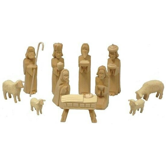 Natural German Carved Wood Christmas Nativity Scene Set of 11 Pieces Germany