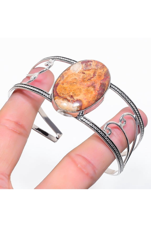 Natural Ghost Eye Jasper Gemstone 925 Sterling Silver Cuff Bangle Adj