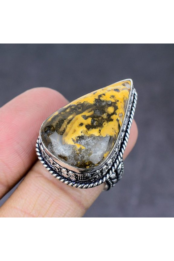 Natural Gila Monster Gemstone Handmade 925 Sterling Silver Ring Size 8