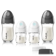 Gulicola Natural Glass Baby Bottles Set 4 Pack, Newborn Boy Breastfeeding Bottles with Slow Flow Nipples, 0 Months+, 3 oz & 5 oz - Black/White
