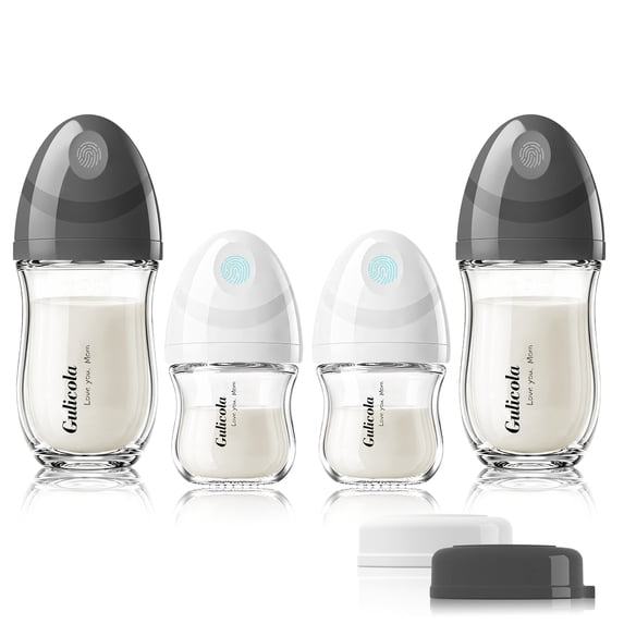 Gulicola Natural Glass Baby Bottles Set 4 Pack, Newborn Boy Breastfeeding Bottles with Slow Flow Nipples, 0 Months+, 3 oz & 5 oz - Black/White