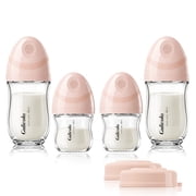 Gulicola Natural Glass Baby Bottles Set 4 Pack, Newborn Boy Breastfeeding Bottles with Slow Flow Nipples, 0 Months+, 3 oz & 5 oz - Pink