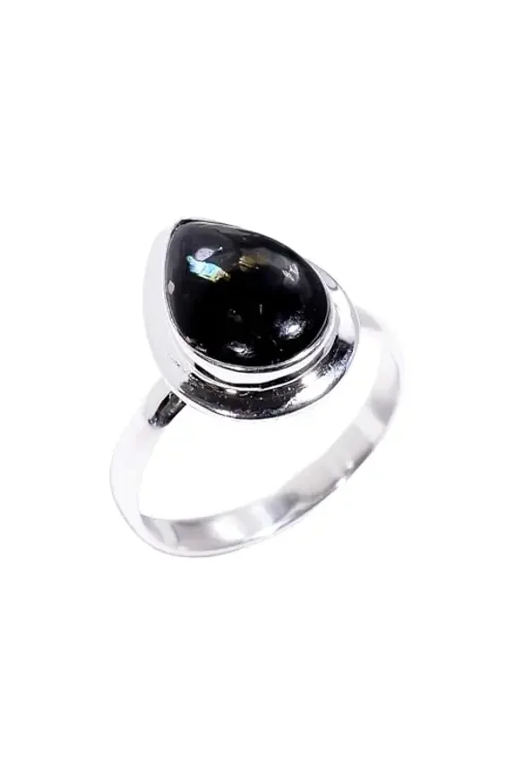 Natural Goden Blue Flash Nuummite Gemstone 925 Sterling Silver Engagement Ring Gift Jewelry for Her