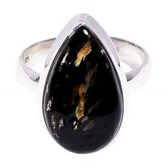 Natural Goden Fire Nuummite Gemstone 925 Sterling Silver Handmade Statement Ring Jewelry Gift for Her